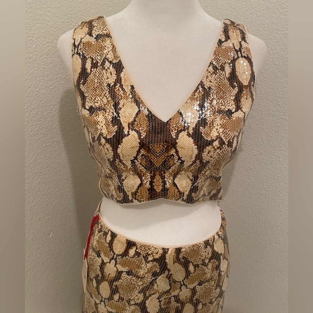 NWT RAGA Two Piece Slither Snake Print sequence set Cropped Tank & Pencil Skirt  - Picture 2 of 13